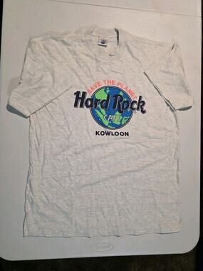 Vtg Hard Rock Cafe Kowloon T Shirt X-Large Gray Save The Planet Single Stitch